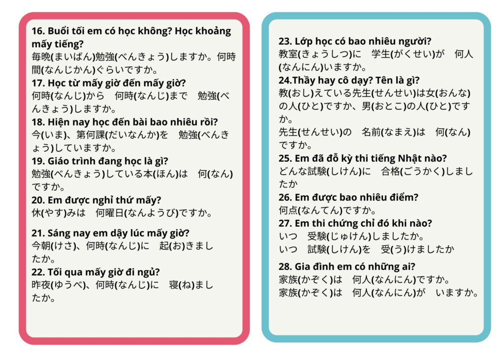 Câu hỏi mẫu khi cục xuất nhập cảnh nhật gọi điện