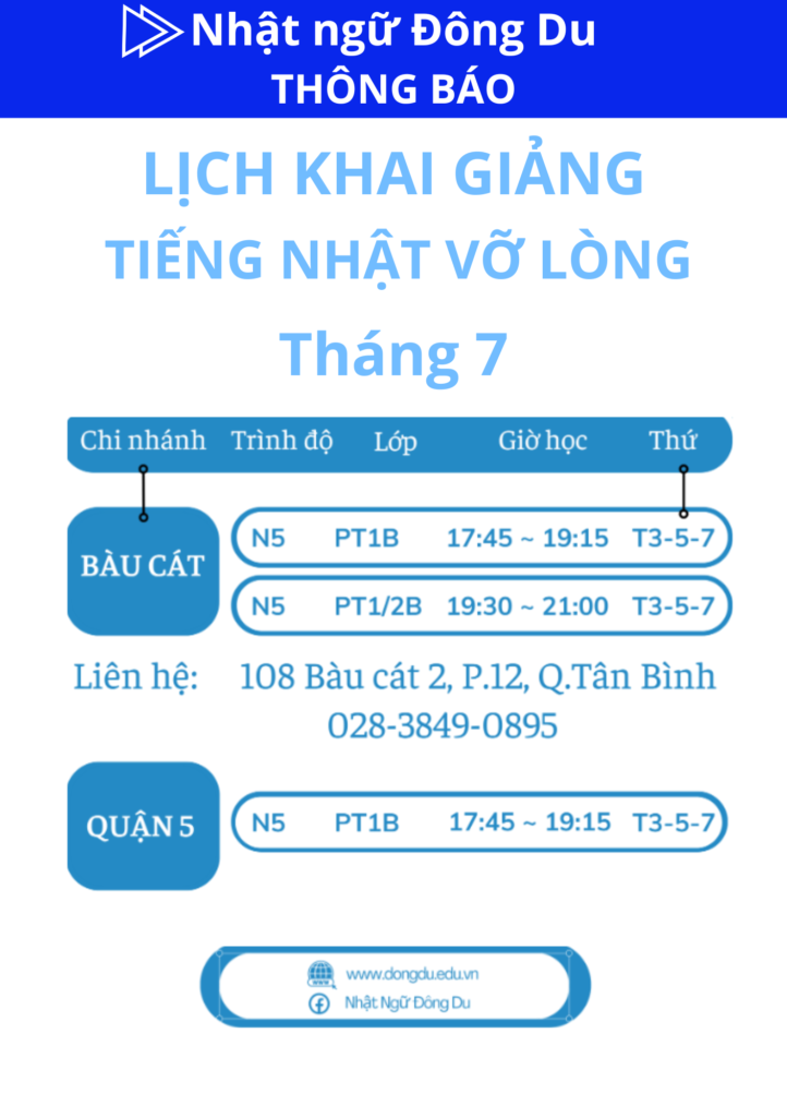 lịch khai giảng lớp tếng Nhật vỡ lòng tháng 7