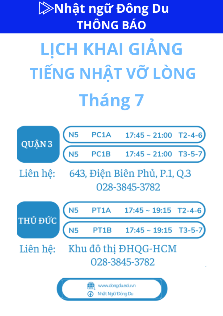 lịch khai giảng lớp tếng Nhật vỡ lòng tháng 7
