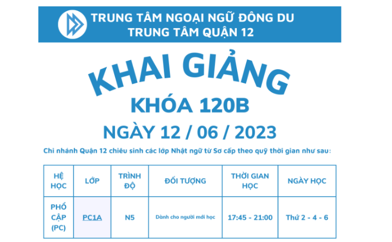 lich khai giang HCM - Đông Du Hà Nội