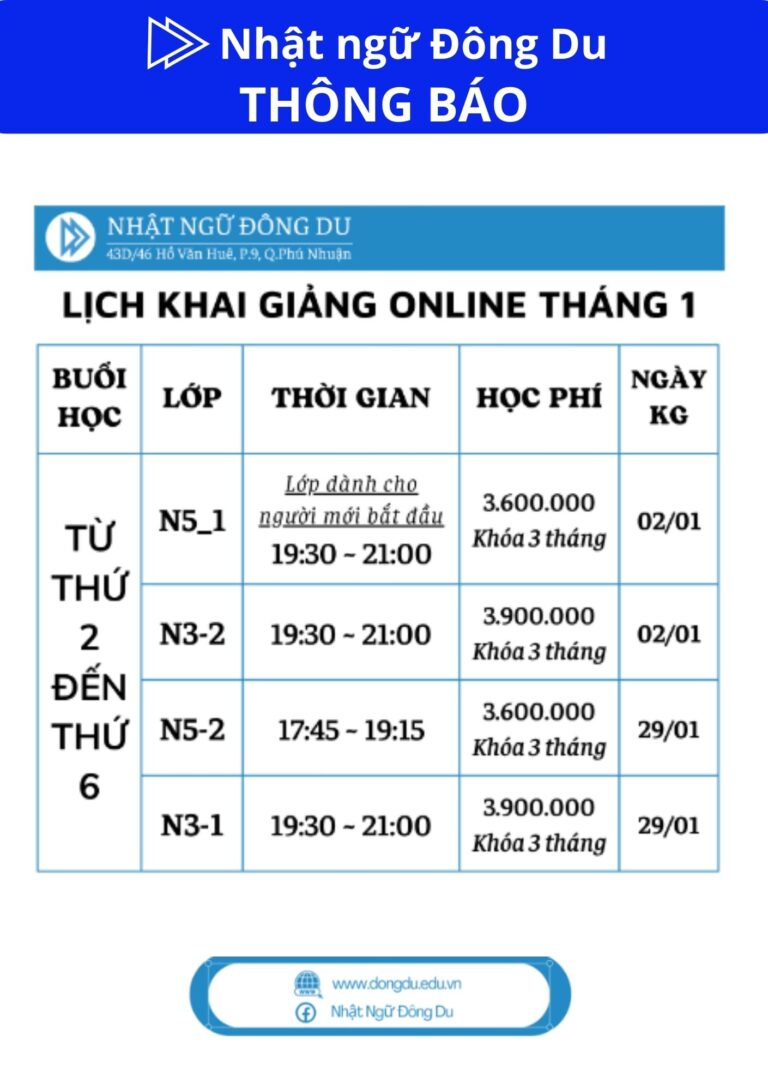 lịch khai giảng tháng 1 ĐD TPHCM