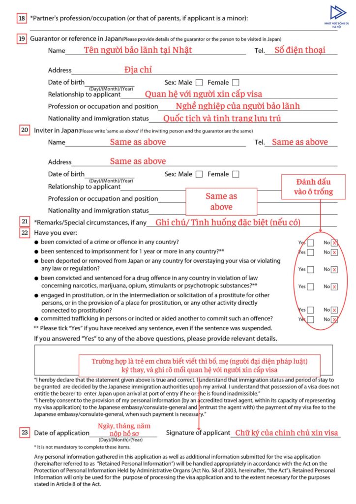 Cách điền đơn xin visa đi nhật